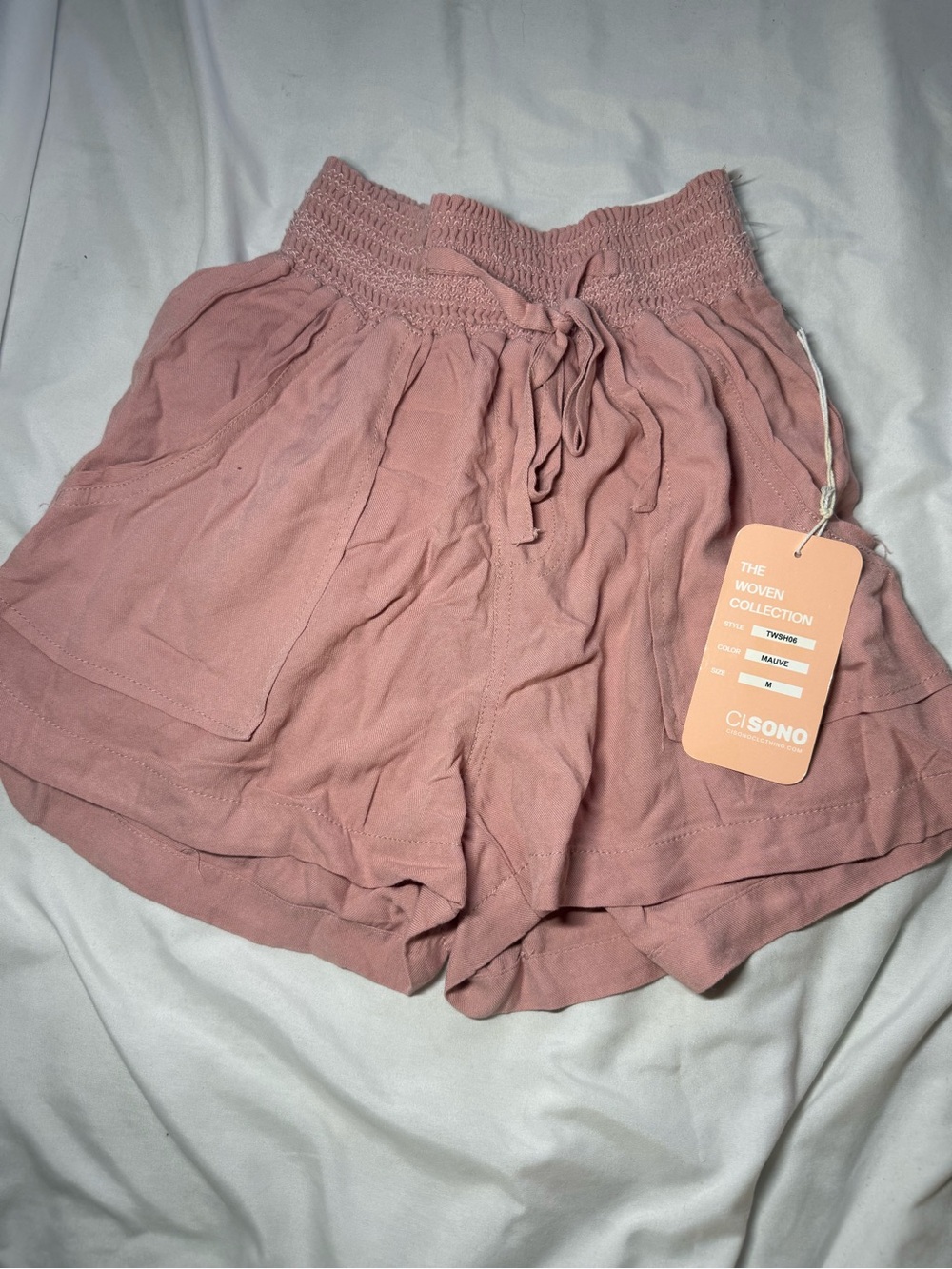 Ci Sono Rose Pink High-Waist Smocked Casual Shorts